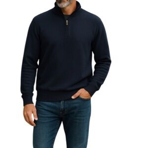 WOLSEY Mens Wool Blend Sweater Navy Blue 1/4 Zip Long Sleeve Knit Logo Prep L